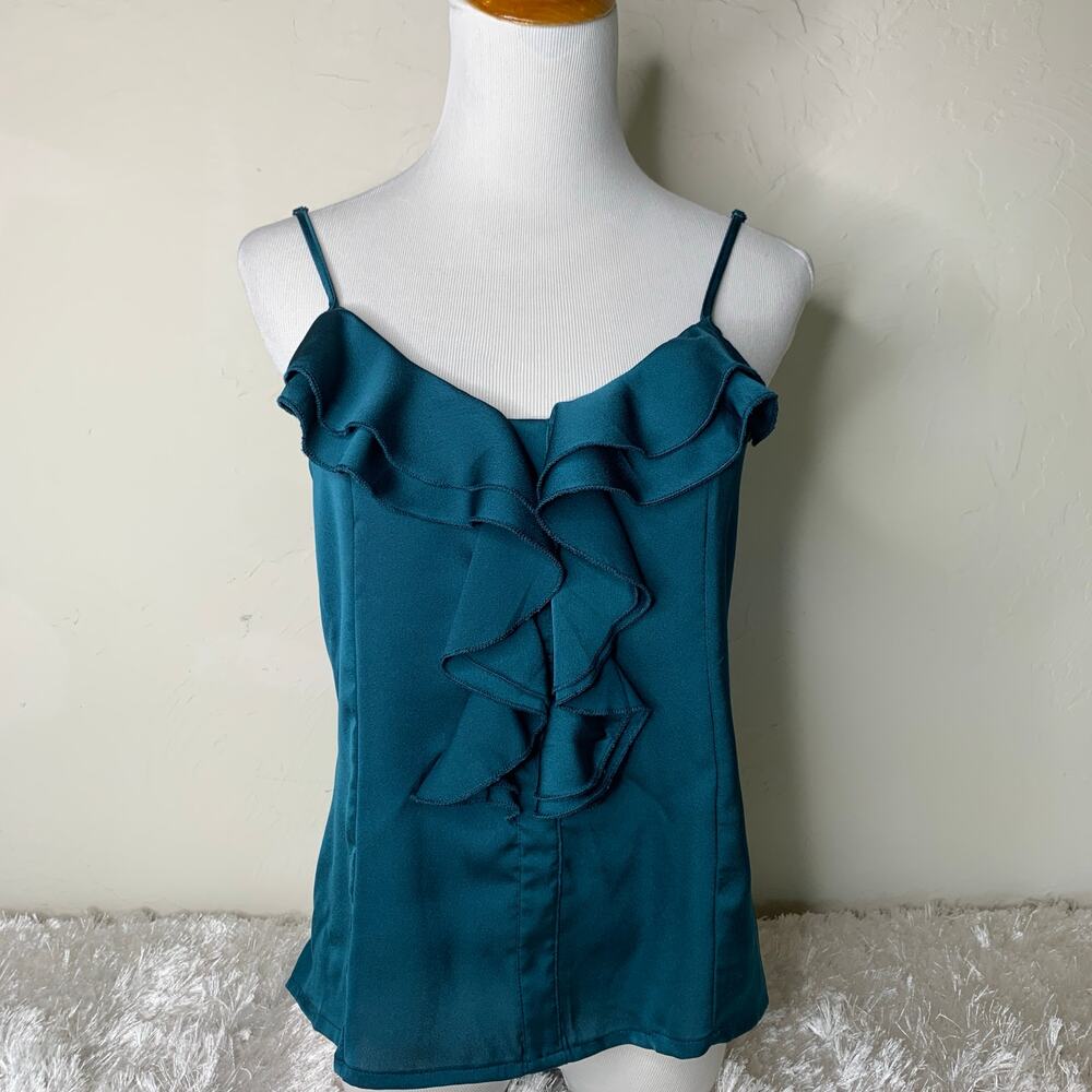 Costa Blanca Deep Jewel Green Ruffle Front Satin Camisole Sz Medium